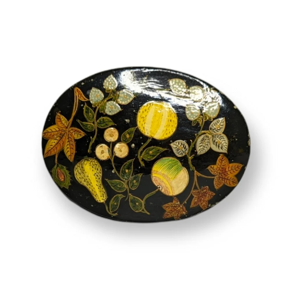 Vintage Hand Painted in Kashmir India Decorative Oval Floral Box